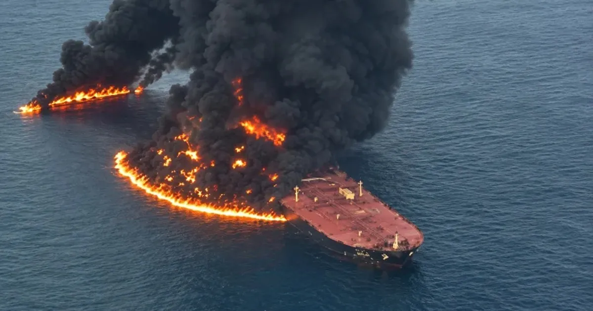 Supertanker Damaged By Mine Catches Fire During Attempt To Leave Strait